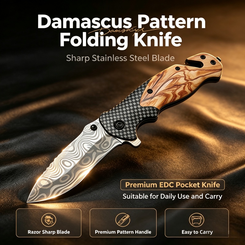 Couteau pliant à motif Damas,  - Edc Carry Clip avis et prix